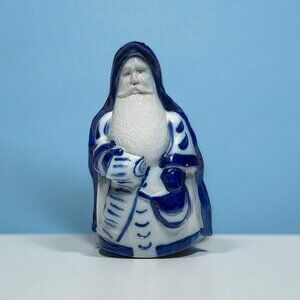 1998 Eldreth Pottery Signed Santa Checking His List Salt Glazed Cobalt Blue Gray